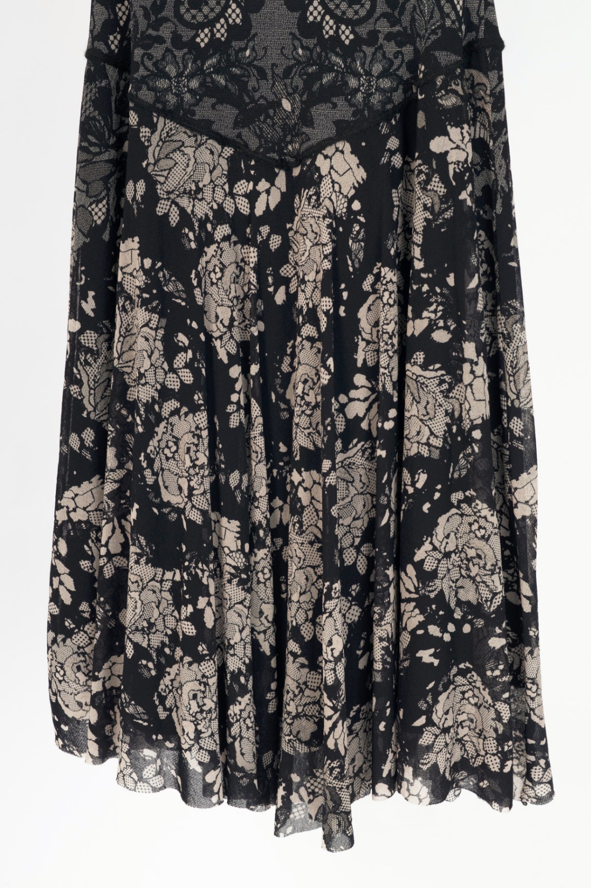 Fuzzi Black Lace-Print Mesh A-Line Midi Dress