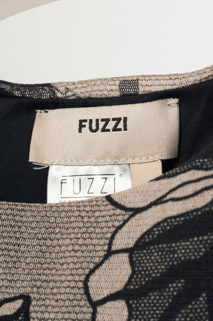Fuzzi Black Lace-Print Mesh A-Line Midi Dress