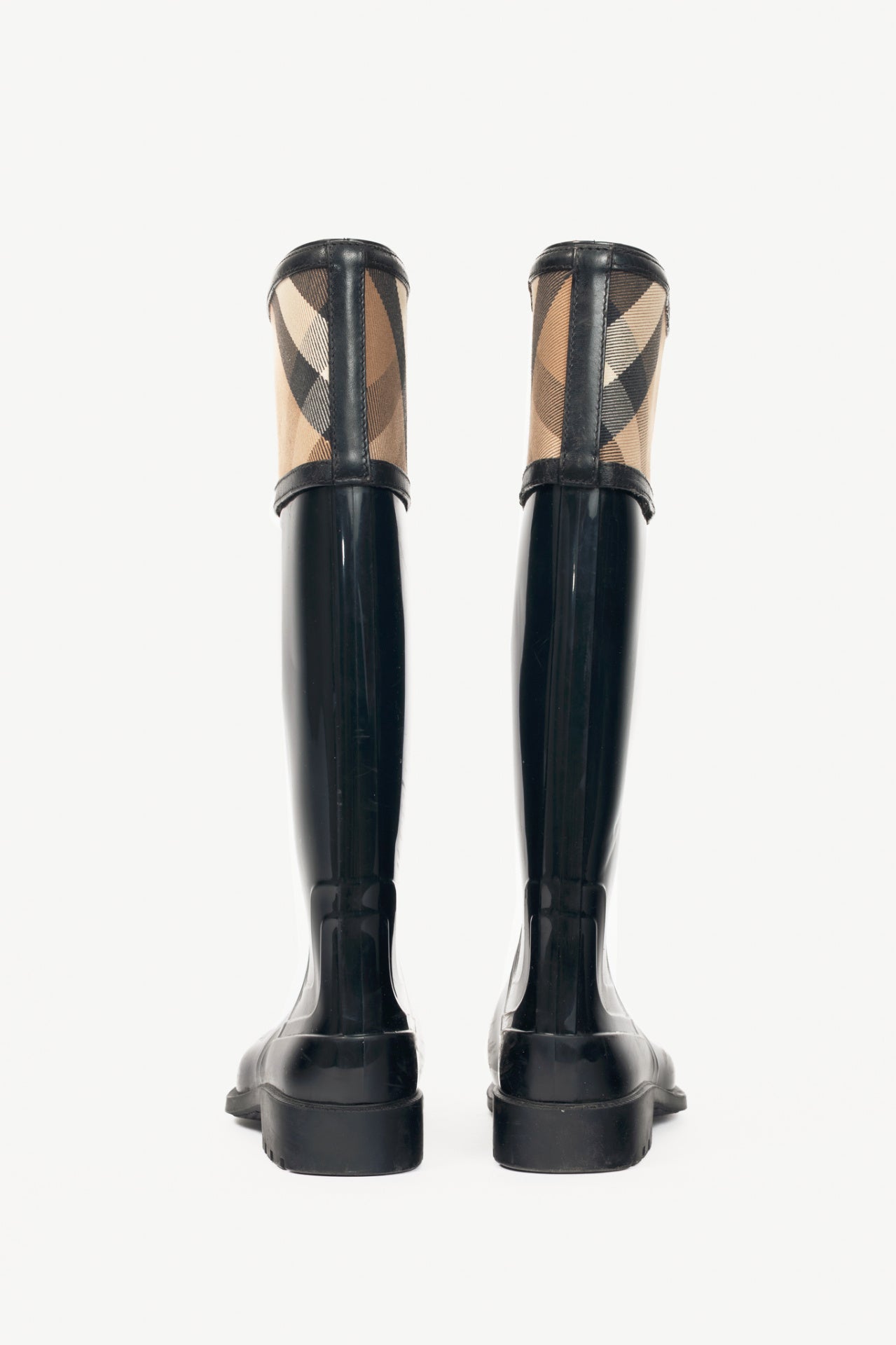 Burberry Crosshill Black House-Check-Trim Rubber Rain Boots