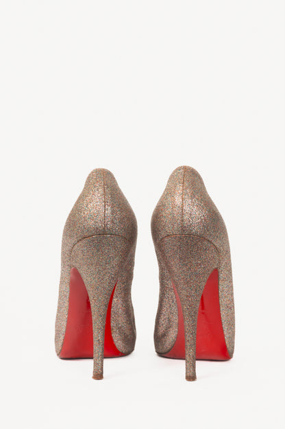 Christian Louboutin Mini Titi 100 Gold Glitter Peep-Toe Heels