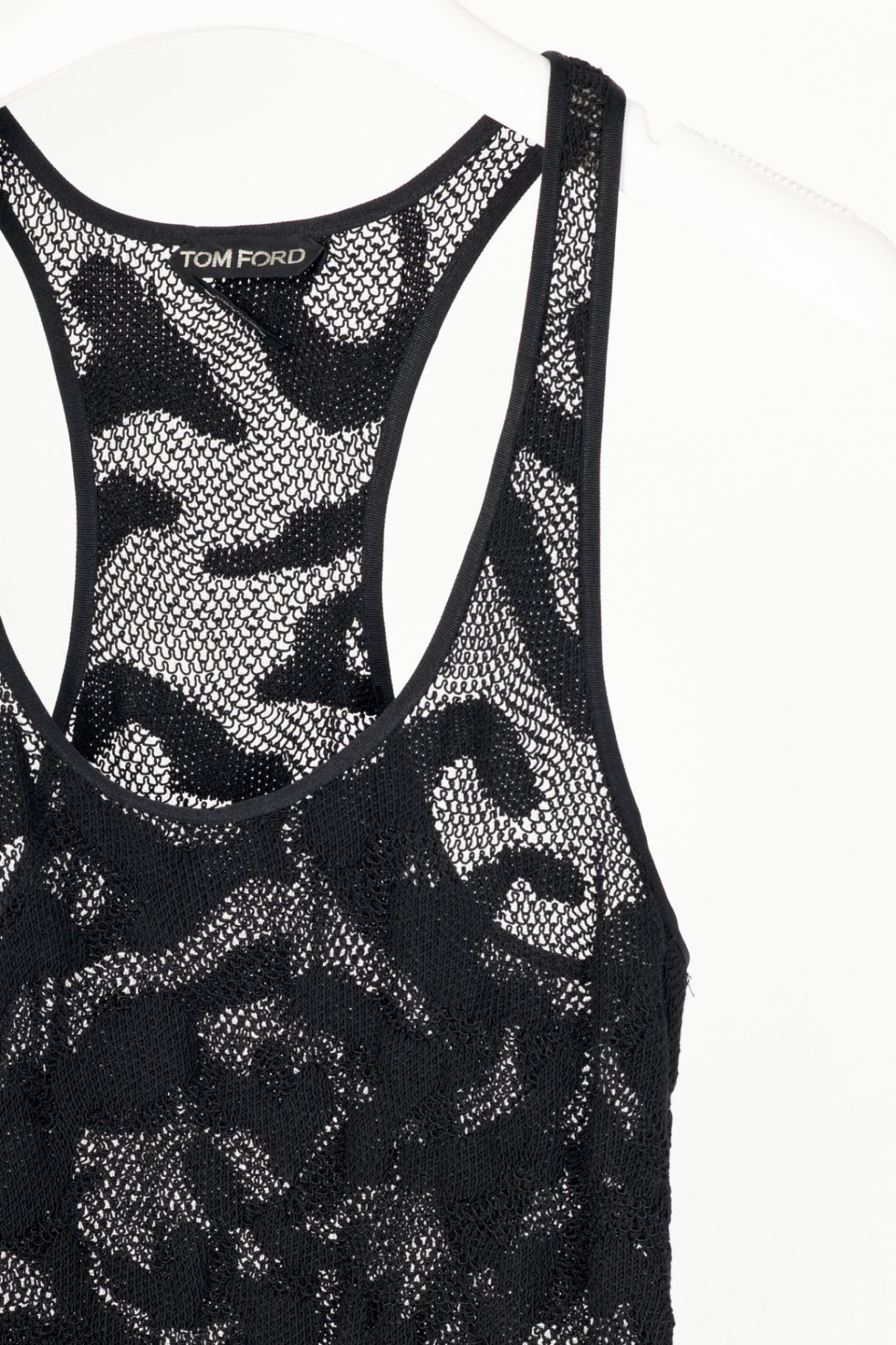 Tom Ford Black Cotton-Blend Spotted Crochet Knit Tank