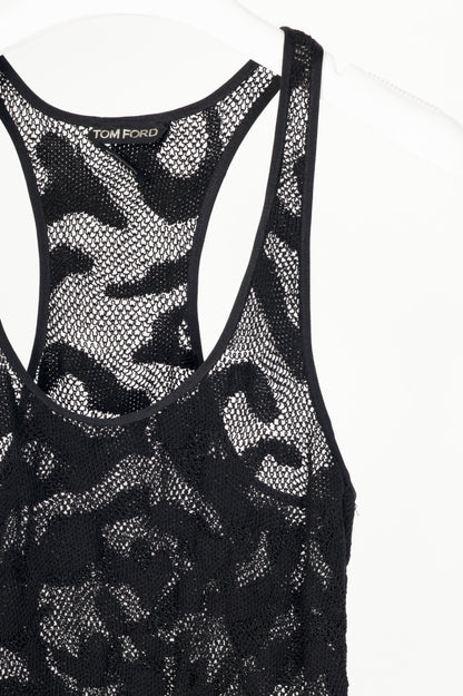 Tom Ford Black Cotton-Blend Spotted Crochet Knit Tank