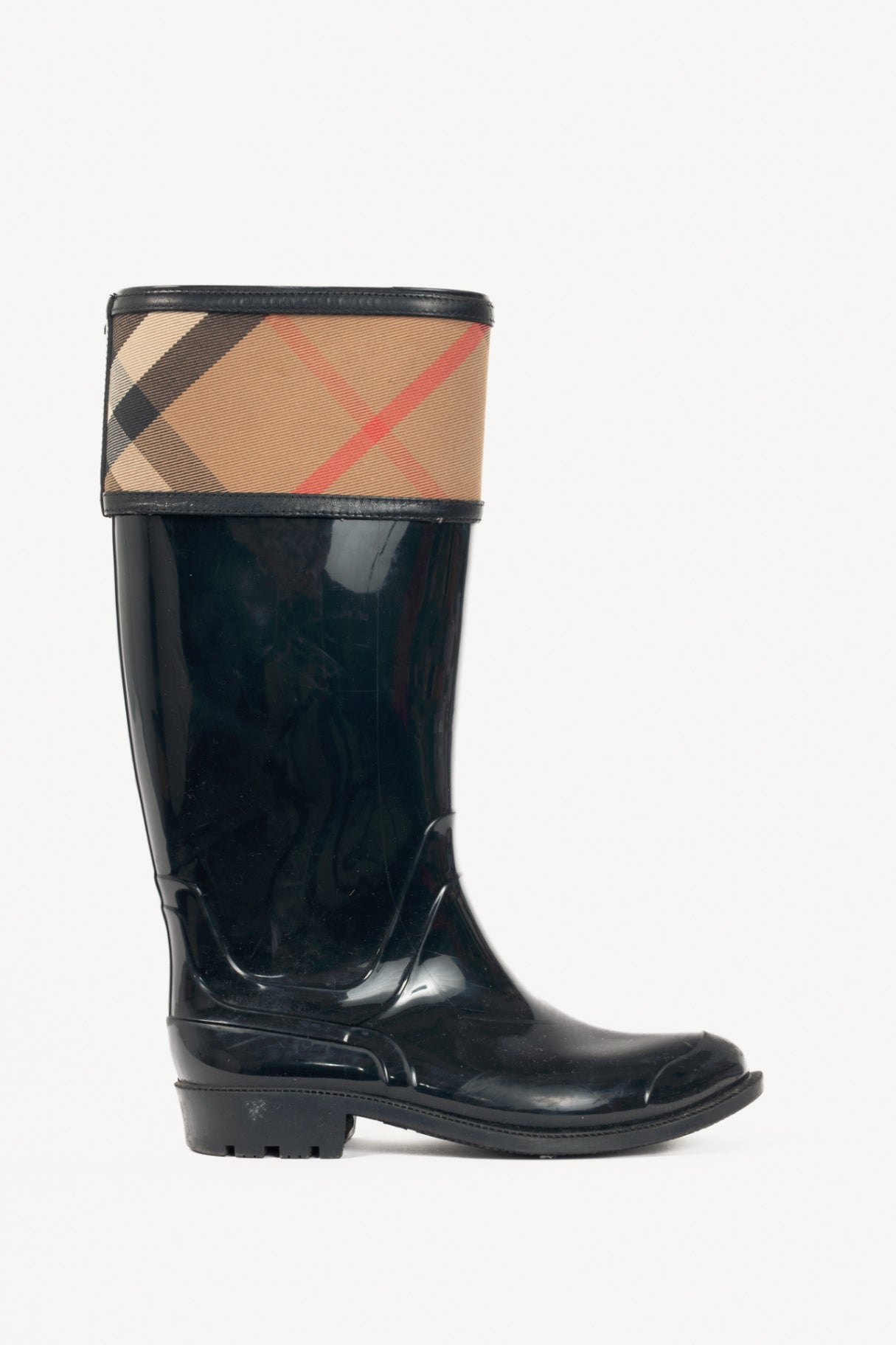 Burberry Crosshill Black House-Check-Trim Rubber Rain Boots