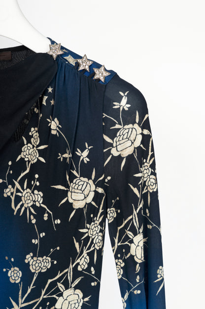 Roberto Cavalli PF15 Blue & Black Star-Print Bodycon Dress