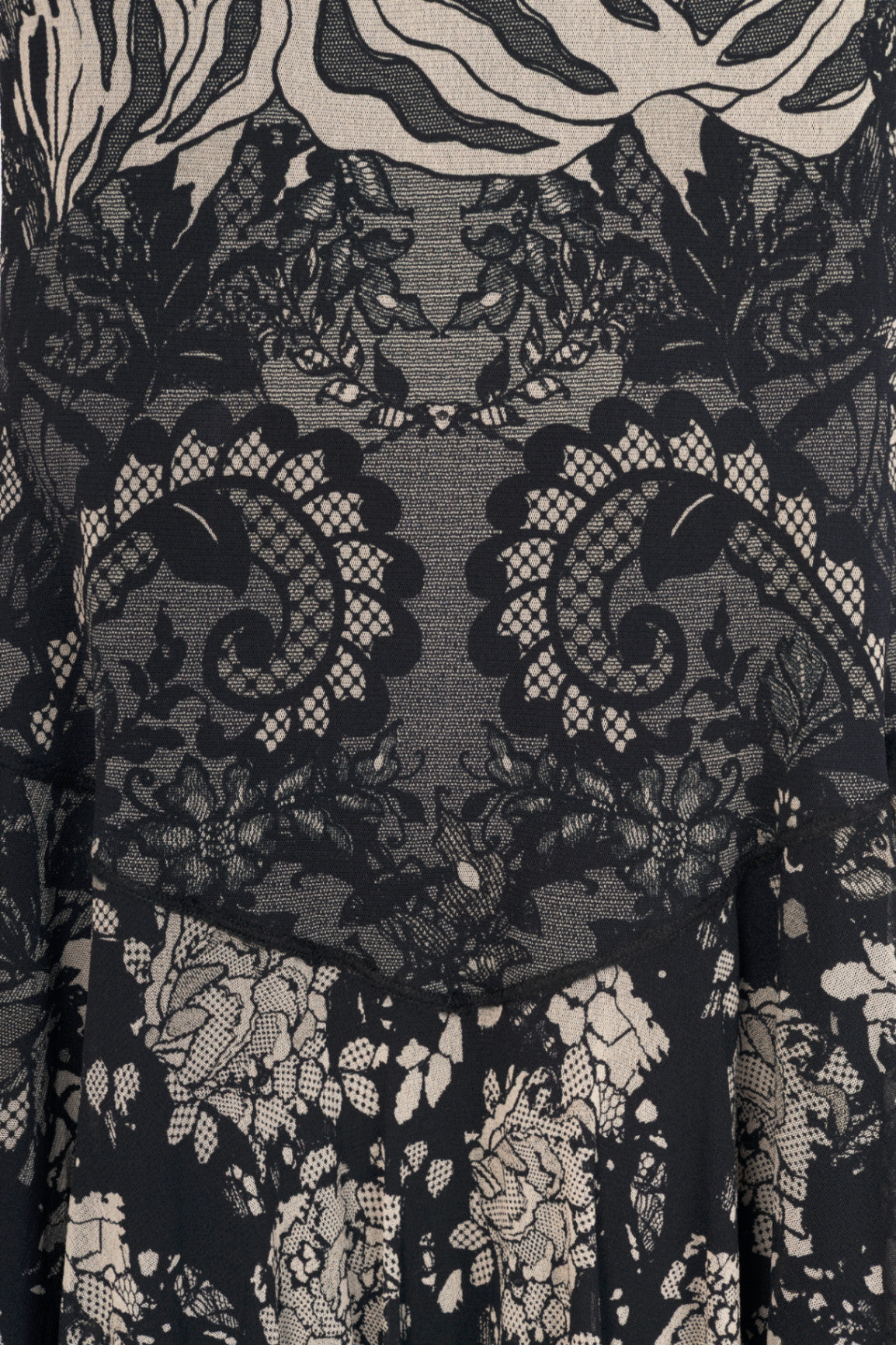 Fuzzi Black Lace-Print Mesh A-Line Midi Dress