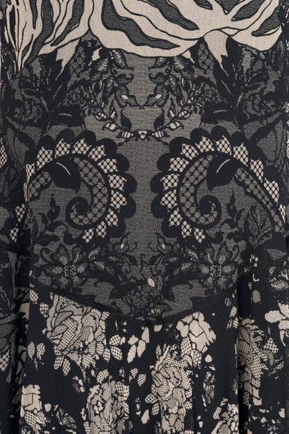 Fuzzi Black Lace-Print Mesh A-Line Midi Dress