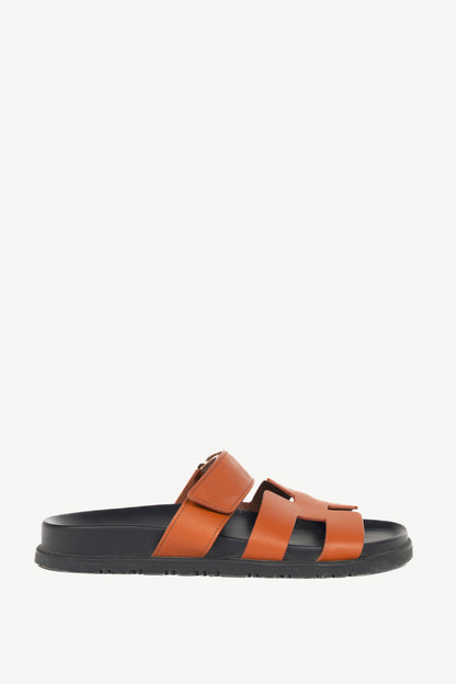 Hermes Chypre Brown Leather H-Motif Mule Sandals