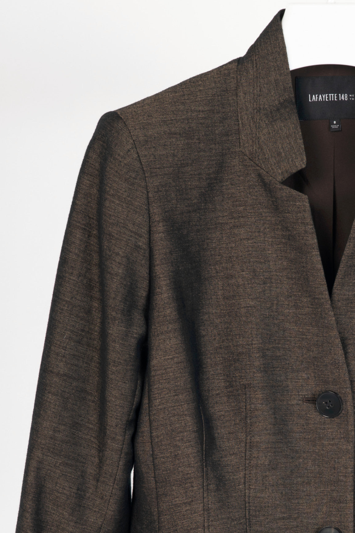 Lafayette 148 Brown Wool-Flannel Single-Breasted Blazer