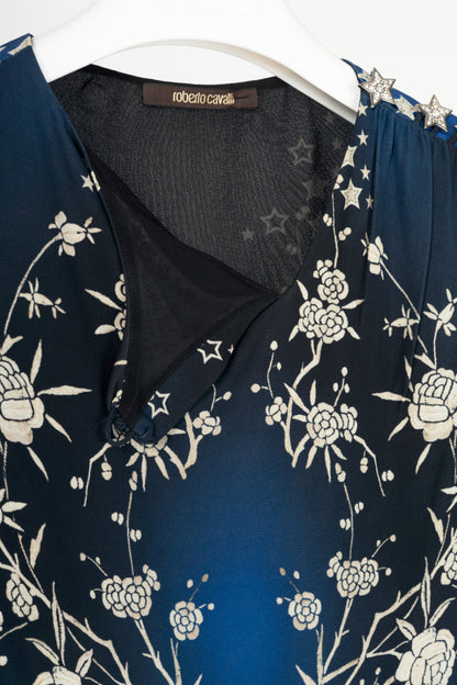 Roberto Cavalli PF15 Blue & Black Star-Print Bodycon Dress