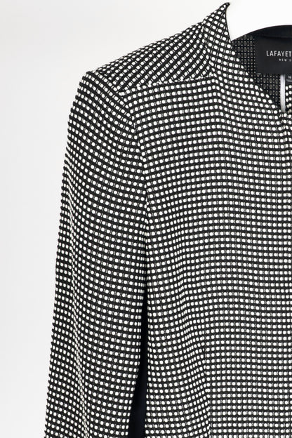 Lafayette 148 Black & White Grid Dotted-Jacquard Zip Jacket