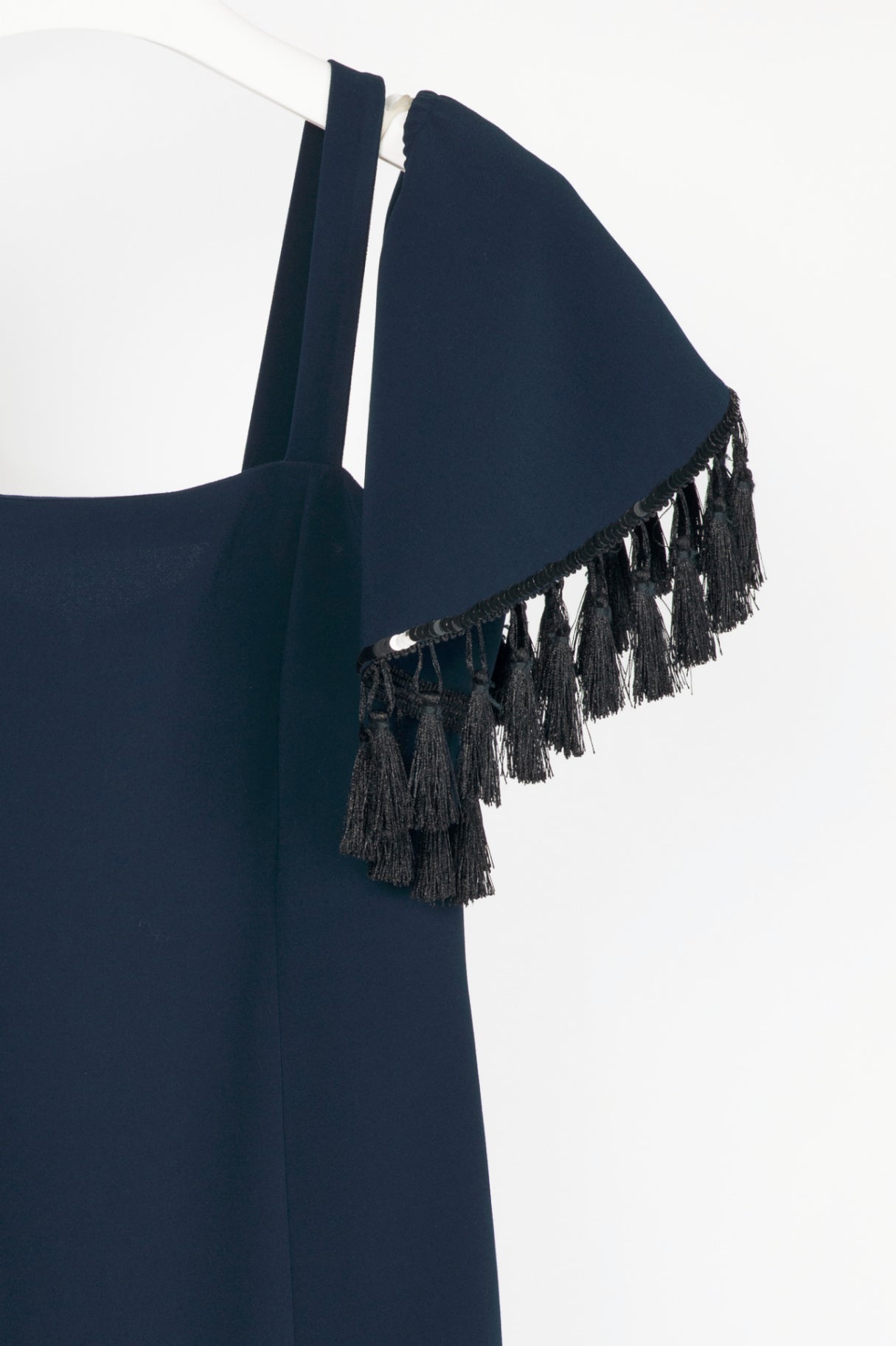Sachin & Babi Navy Crepe Sequin Tassel Mermaid Midi Dress