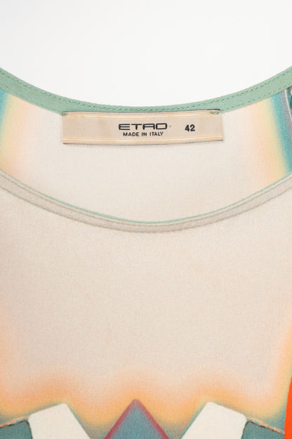 Etro Blue-Multi Geometric-Print Silk Crepe de Chine Tank