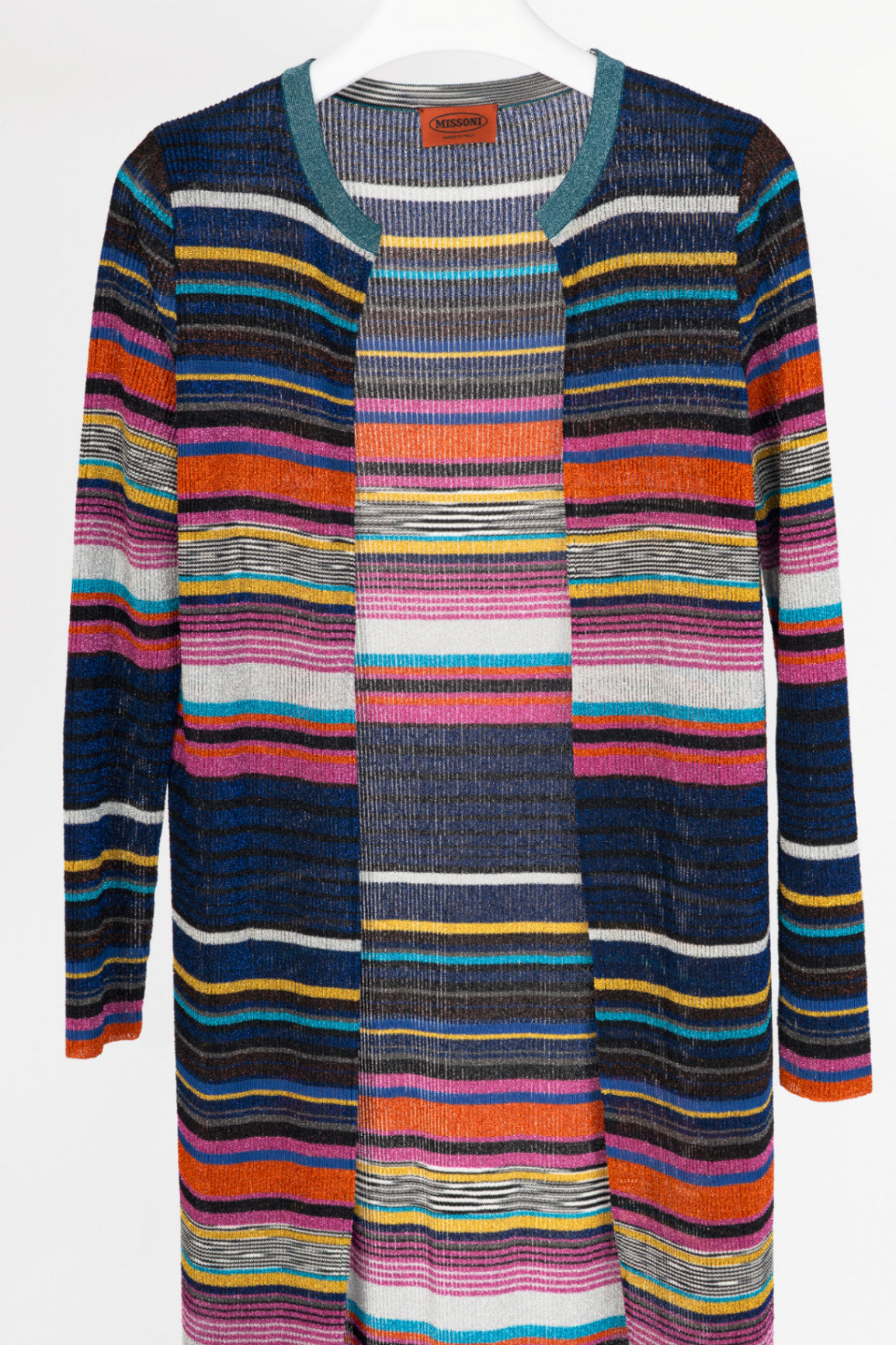 Missoni Blue-Multi Striped Lame-Knit Duster