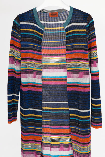 Missoni Blue-Multi Striped Lame-Knit Duster