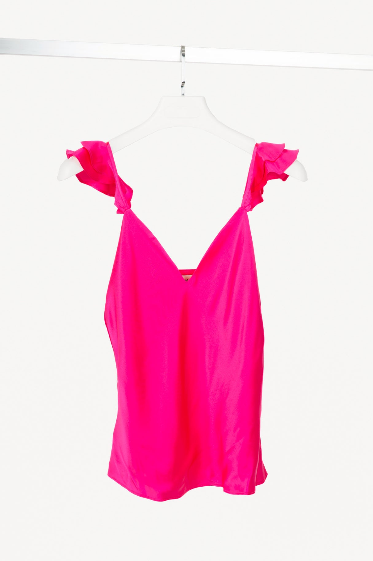 CAMI NYC Damaris Neon Pink Silk-Charmeuse Ruffle Camisole