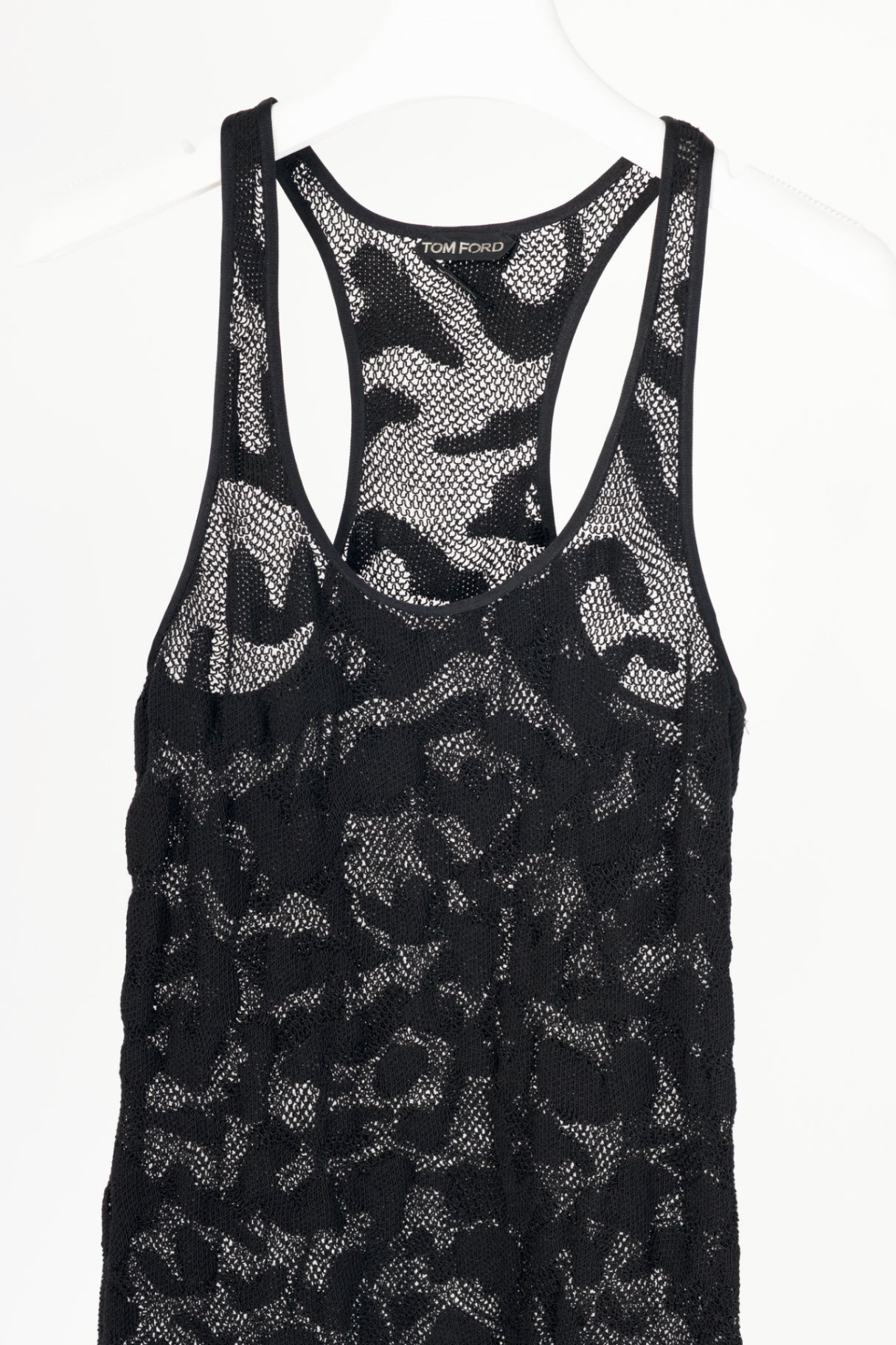 Tom Ford Black Cotton-Blend Spotted Crochet Knit Tank