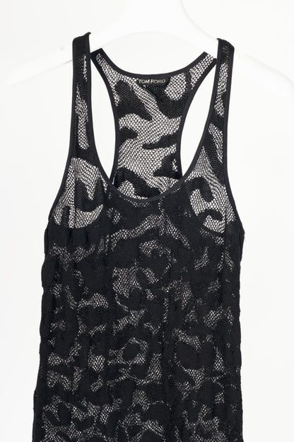 Tom Ford Black Cotton-Blend Spotted Crochet Knit Tank