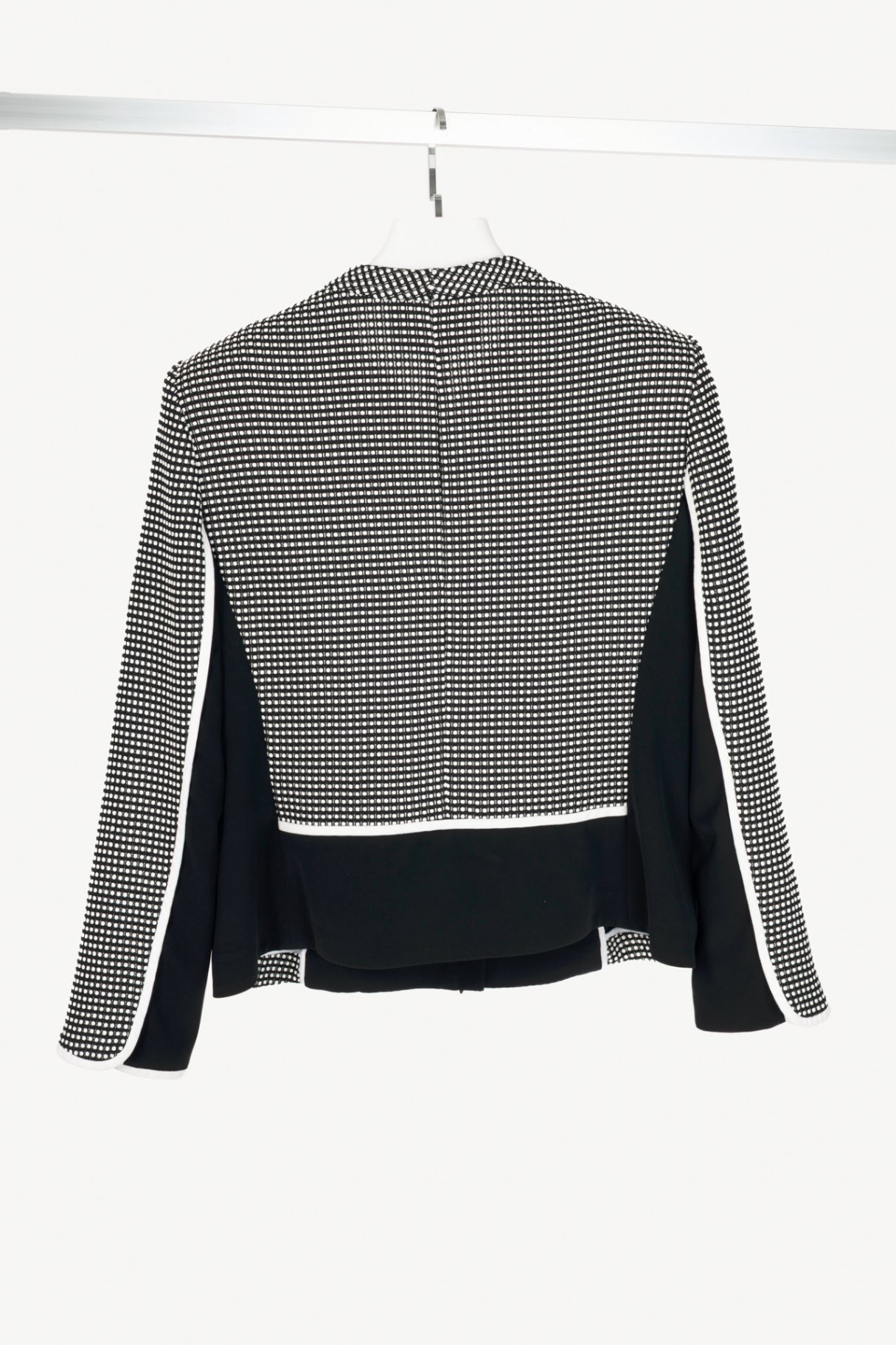 Lafayette 148 Black & White Grid Dotted-Jacquard Zip Jacket