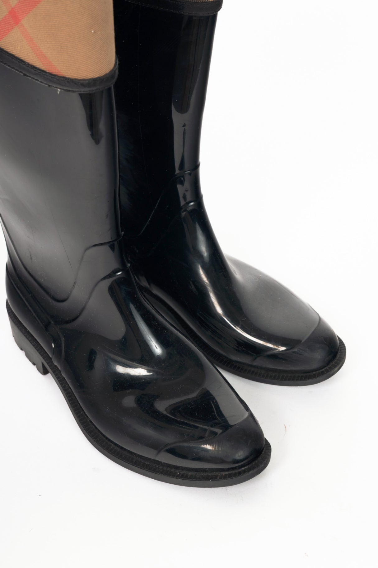 Burberry Crosshill Black House-Check-Trim Rubber Rain Boots