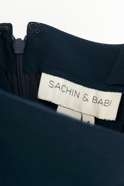 Sachin & Babi Navy Crepe Sequin Tassel Mermaid Midi Dress