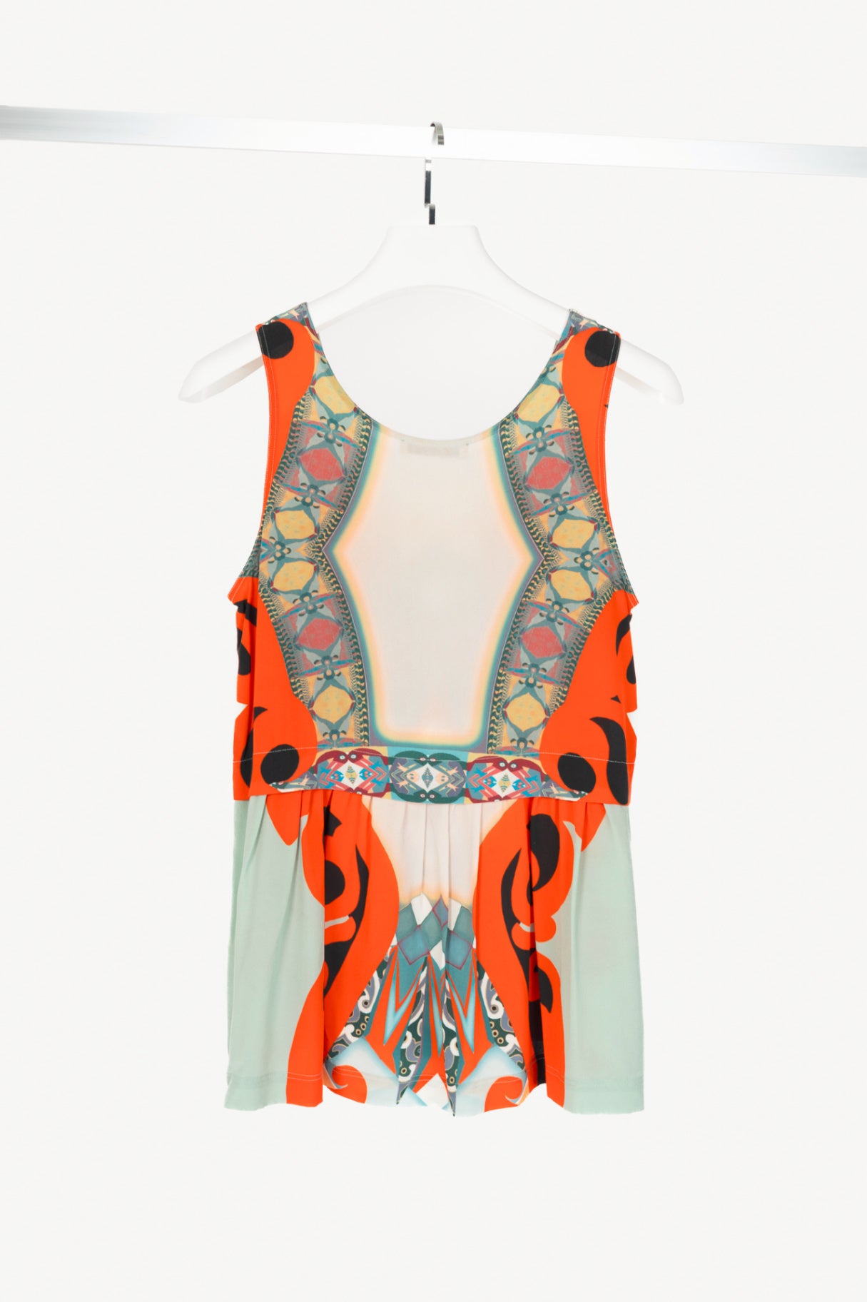 Etro Blue-Multi Geometric-Print Silk Crepe de Chine Tank