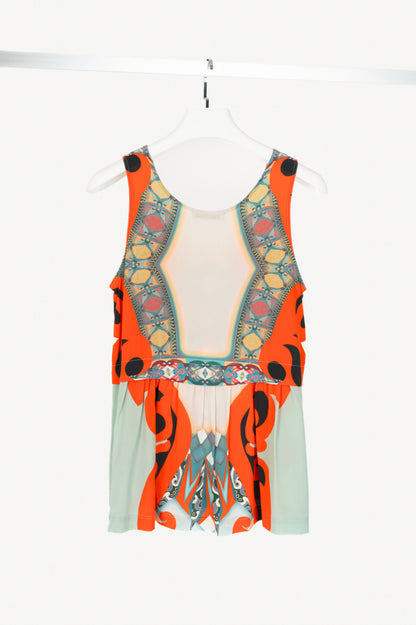 Etro Blue-Multi Geometric-Print Silk Crepe de Chine Tank