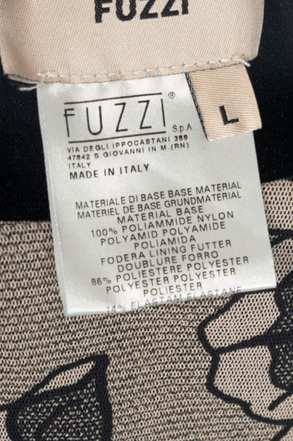 Fuzzi Black Lace-Print Mesh A-Line Midi Dress