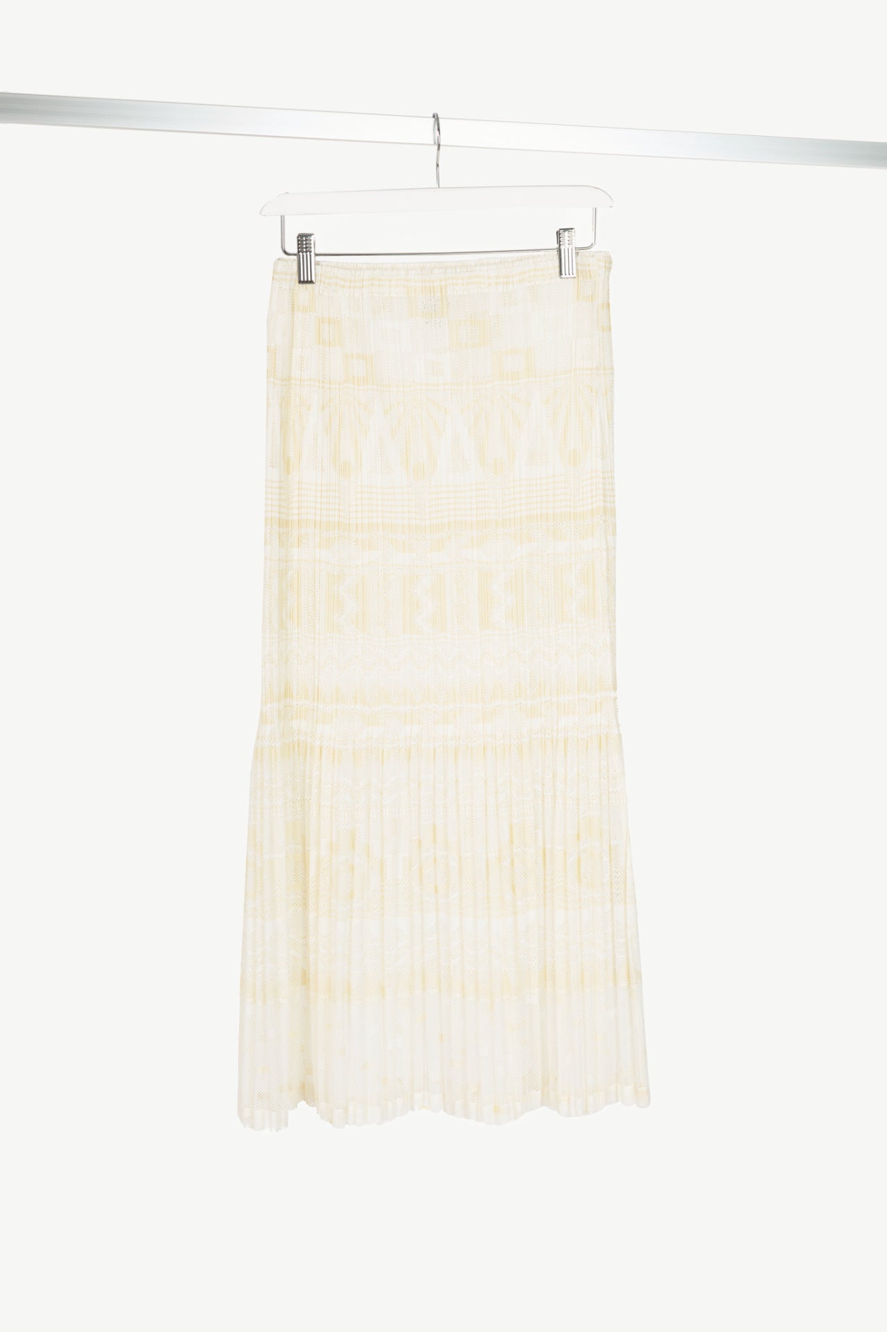 Pleats Please Issey Miyake White Geometric Mesh Midi Skirt