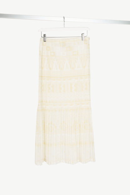 Pleats Please Issey Miyake White Geometric Mesh Midi Skirt