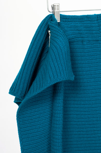 Sacai AW20 Runway Blue Wool Ribbed-Knit Asymmetrical Midi Skirt