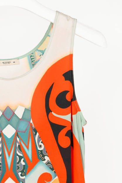 Etro Blue-Multi Geometric-Print Silk Crepe de Chine Tank