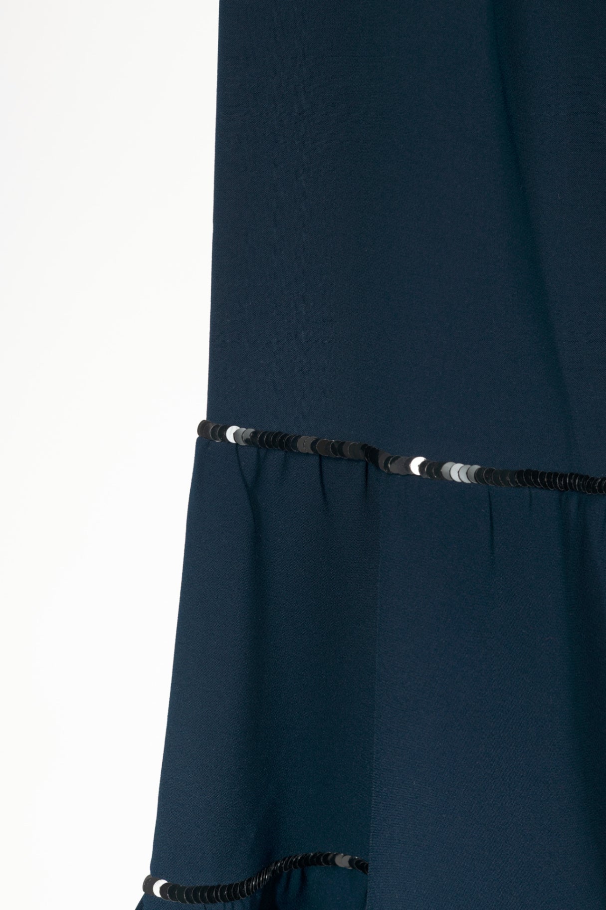 Sachin & Babi Navy Crepe Sequin Tassel Mermaid Midi Dress