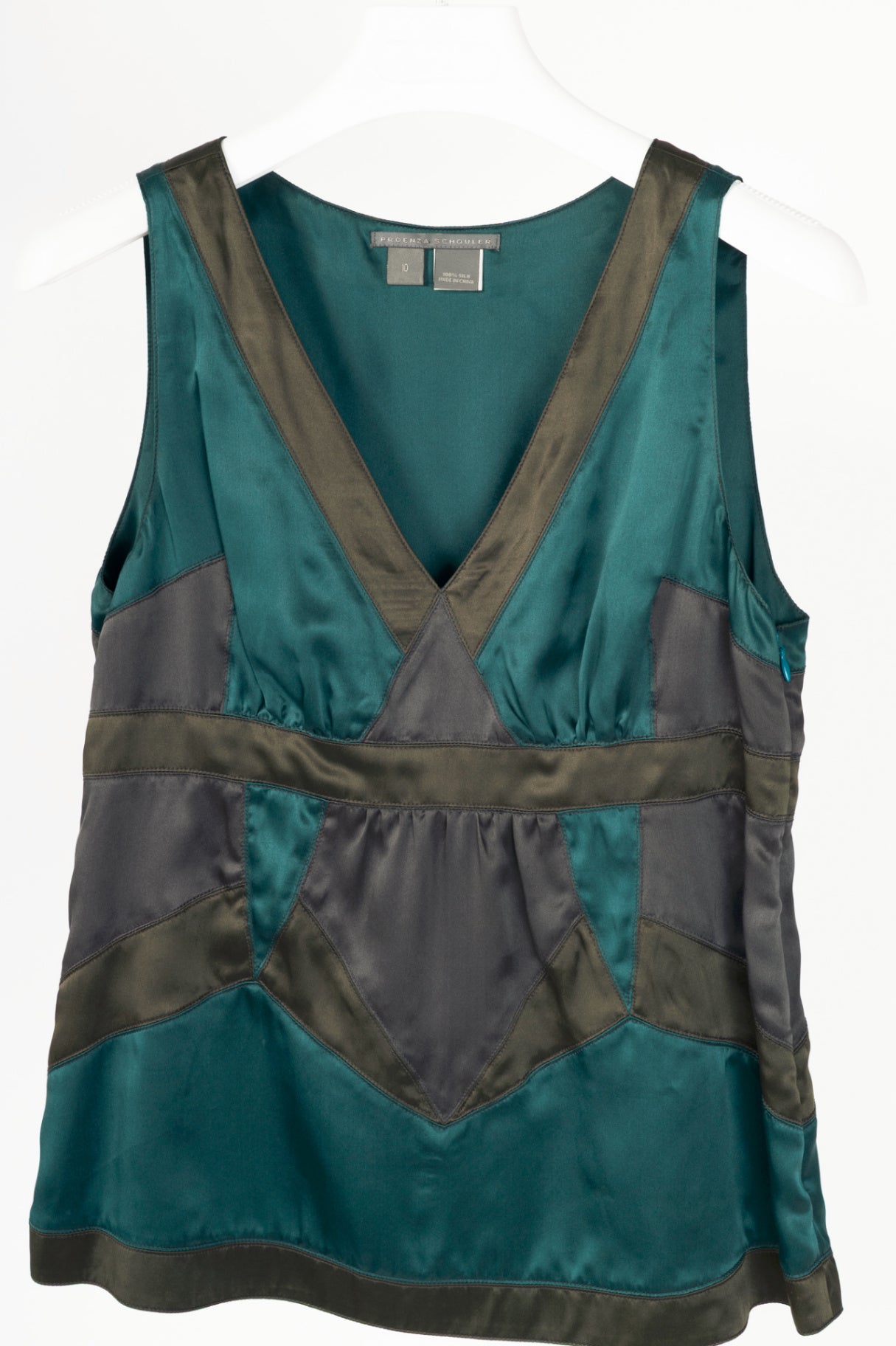 Proenza Schouler SS07 Teal Panelled Silk-Charmeuse Tank