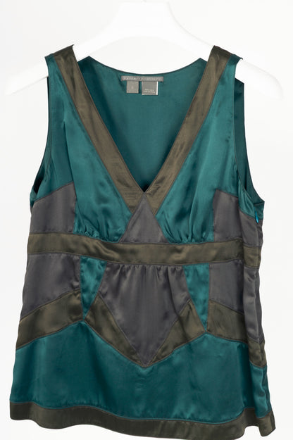 Proenza Schouler SS07 Teal Panelled Silk-Charmeuse Tank