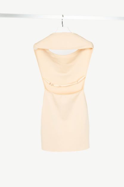 Jacquemus Cubista Pastel Yellow Off-the-Shoulder Open-Back Knit Mini Dress
