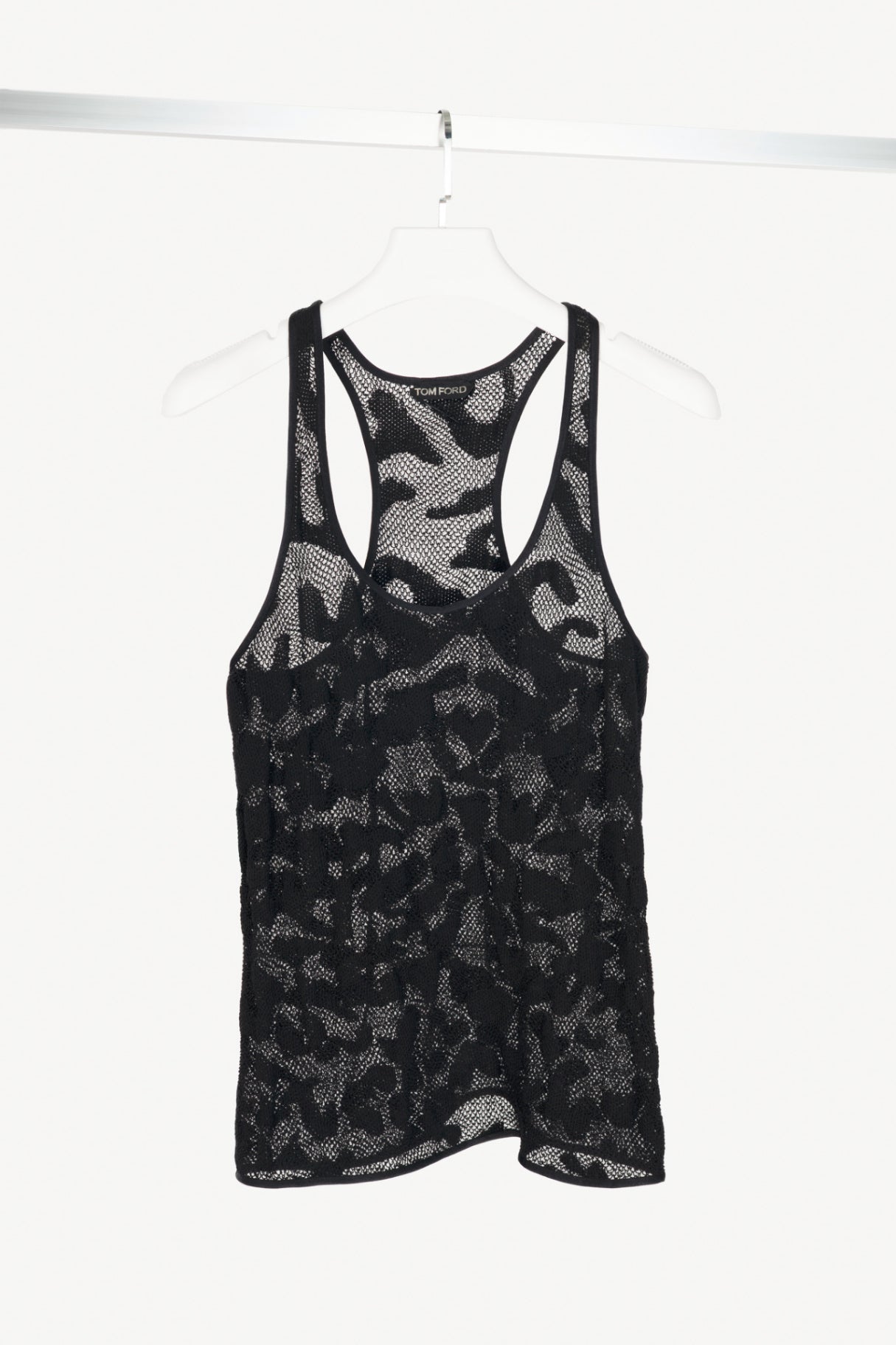 Tom Ford Black Cotton-Blend Spotted Crochet Knit Tank