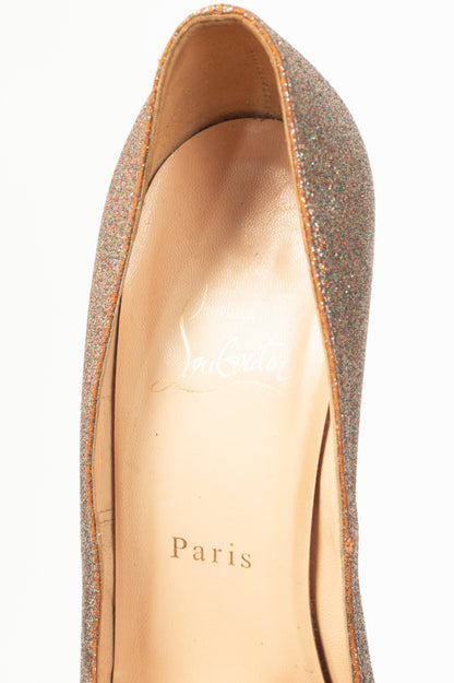 Christian Louboutin Mini Titi 100 Gold Glitter Peep-Toe Heels