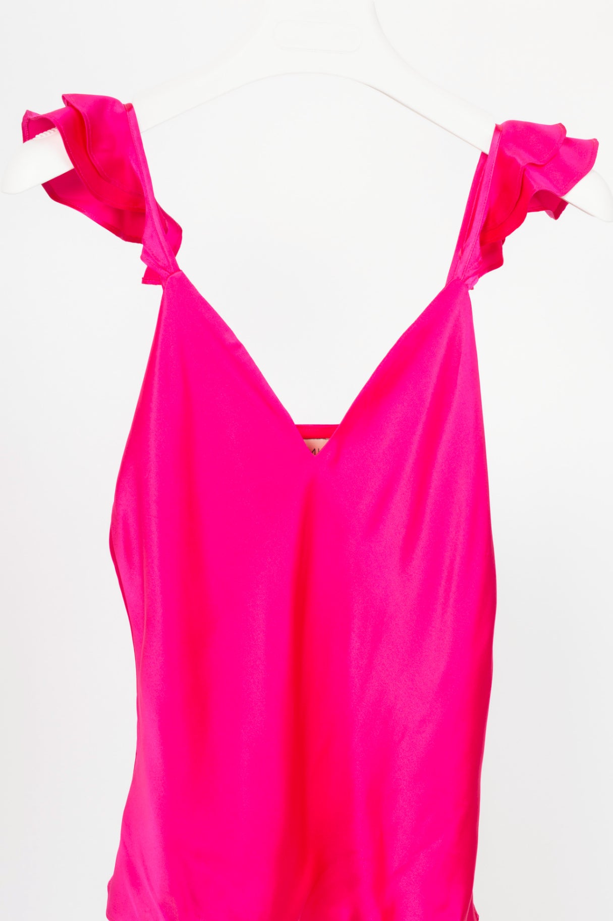 CAMI NYC Damaris Neon Pink Silk-Charmeuse Ruffle Camisole