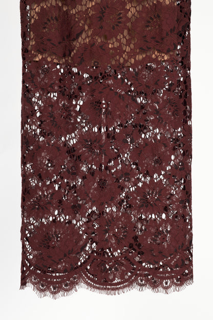 Self-Portrait AW25 Burgundy Floral Lace Midi Dress