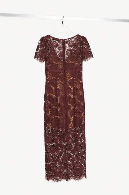 Self-Portrait AW25 Burgundy Floral Lace Midi Dress