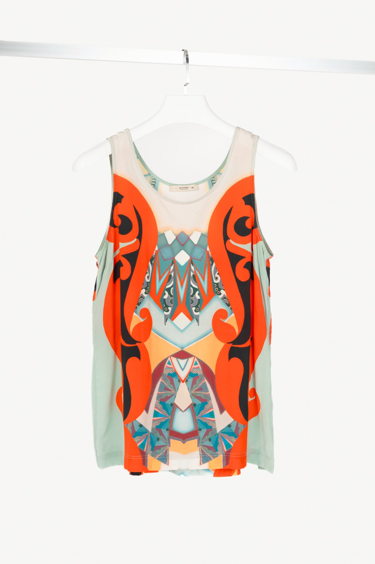 Etro Blue-Multi Geometric-Print Silk Crepe de Chine Tank