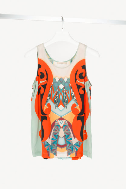 Etro Blue-Multi Geometric-Print Silk Crepe de Chine Tank