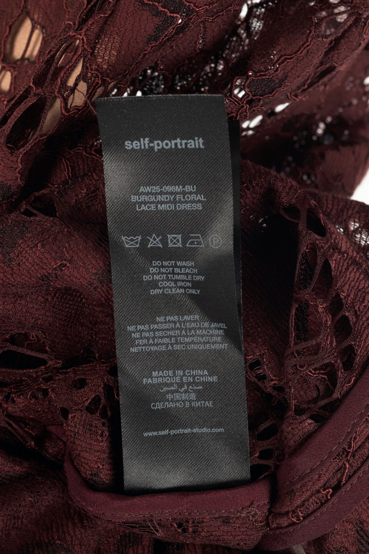 Self-Portrait AW25 Burgundy Floral Lace Midi Dress
