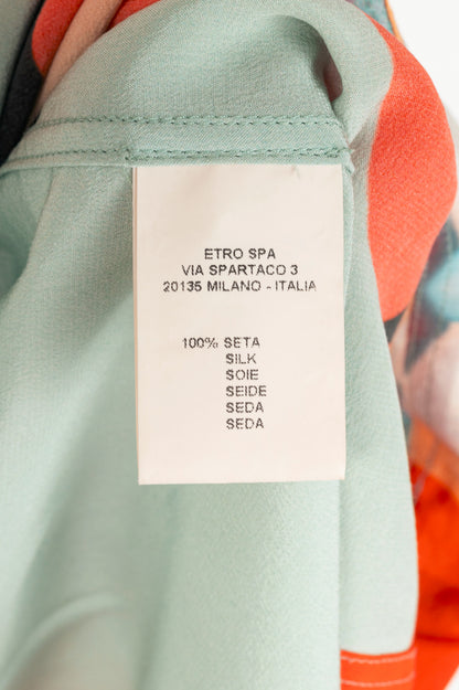 Etro Blue-Multi Geometric-Print Silk Crepe de Chine Tank