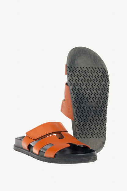 Hermes Chypre Brown Leather H-Motif Mule Sandals