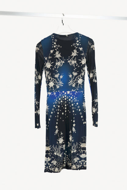 Roberto Cavalli PF15 Blue & Black Star-Print Bodycon Dress