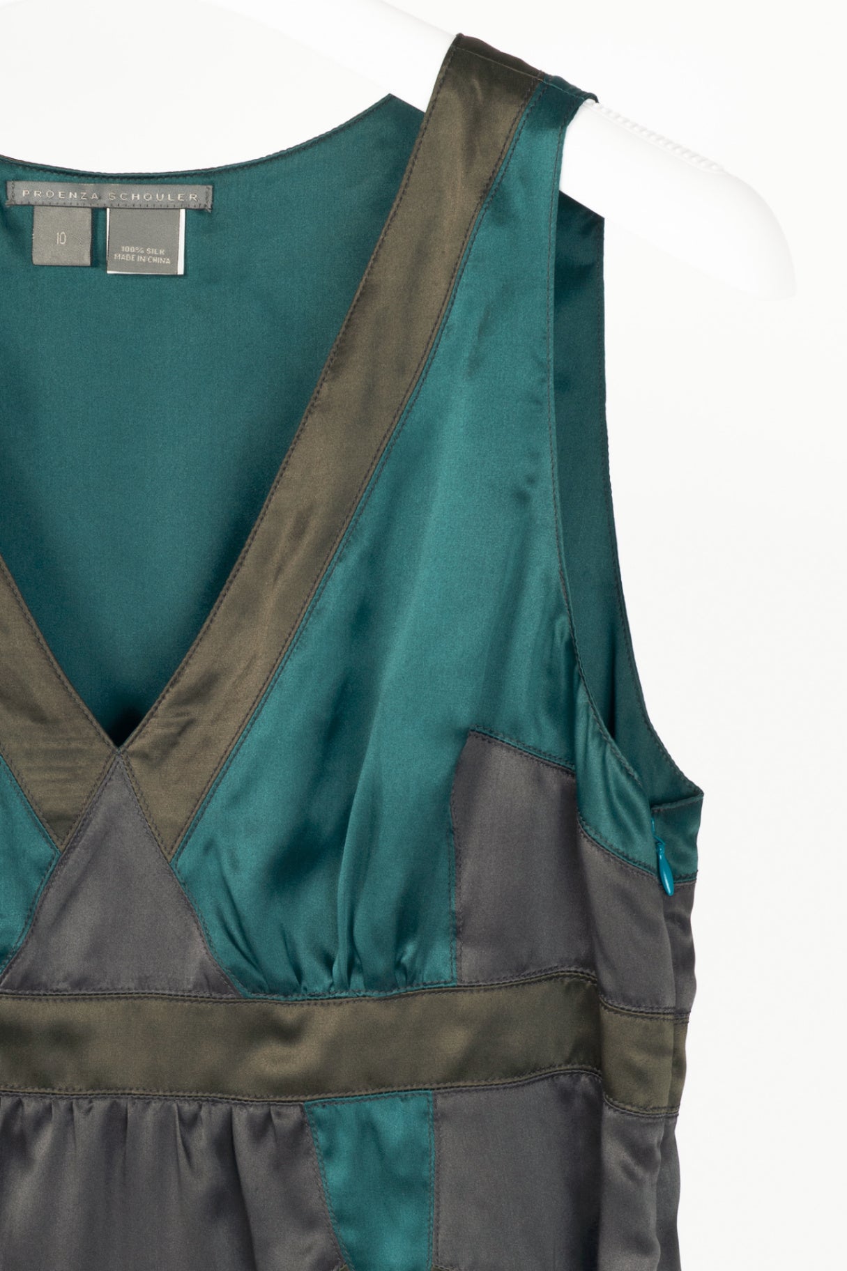 Proenza Schouler SS07 Teal Panelled Silk-Charmeuse Tank