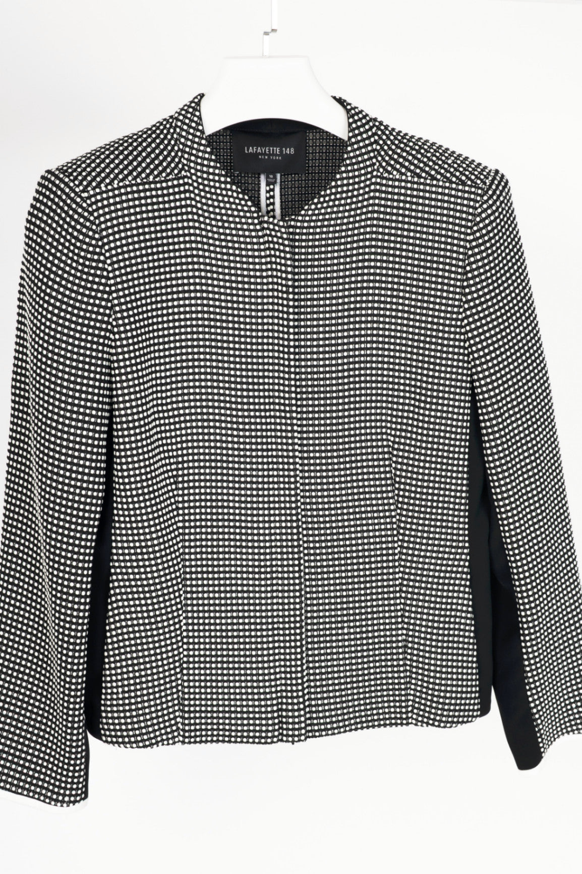 Lafayette 148 Black & White Grid Dotted-Jacquard Zip Jacket