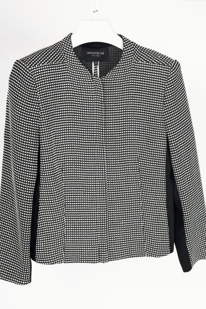 Lafayette 148 Black & White Grid Dotted-Jacquard Zip Jacket