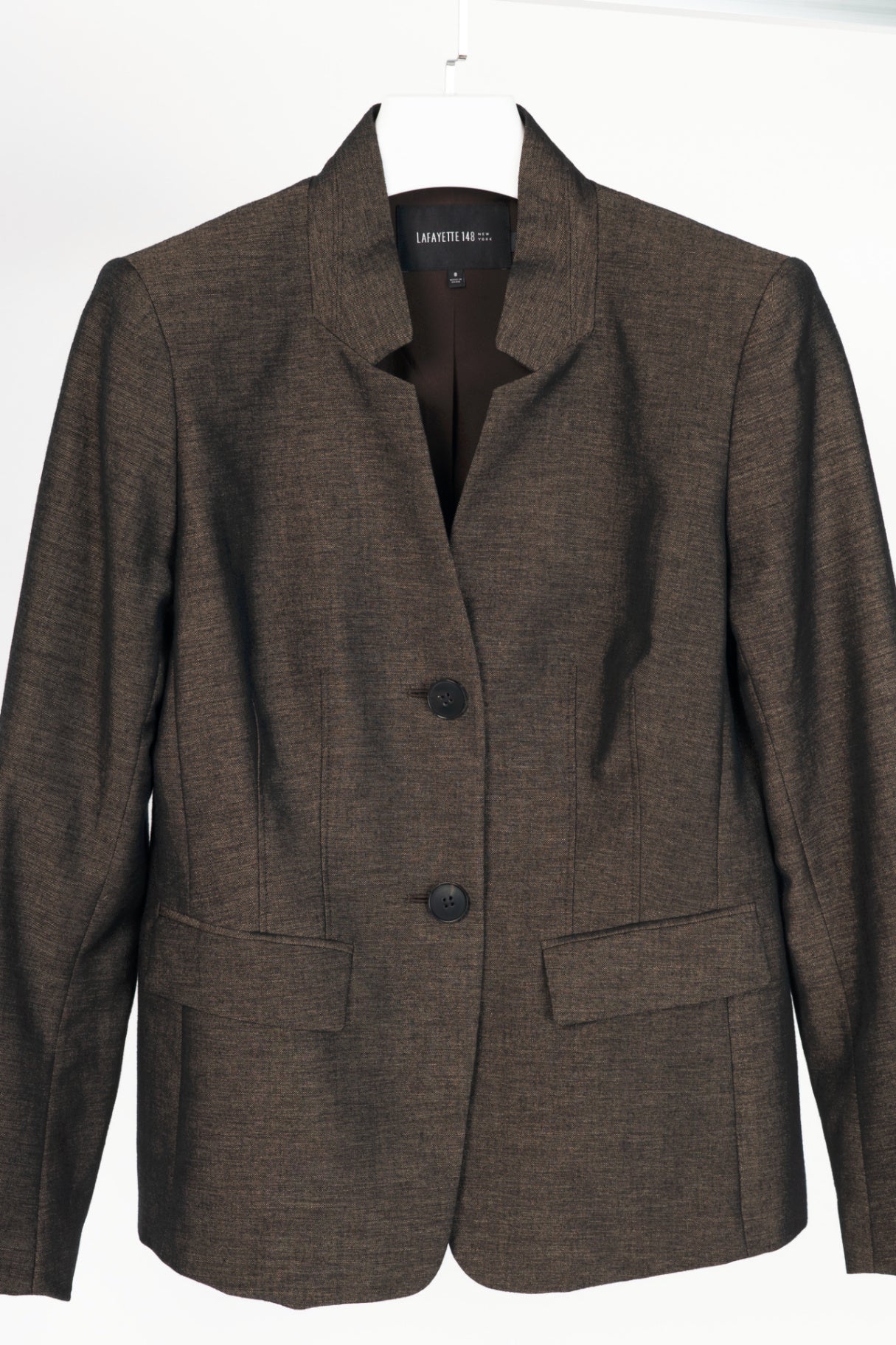 Lafayette 148 Brown Wool-Flannel Single-Breasted Blazer